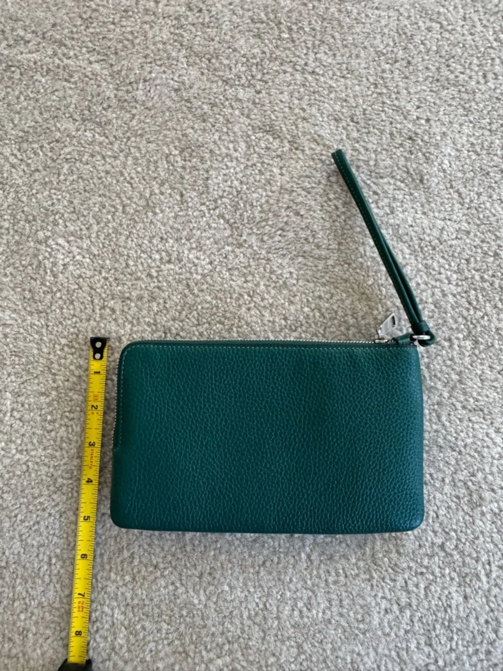 Coach Teal Green Pebbled Leather Double Zip Wristlet with silver hardware - Picture 3 of 7